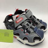 Size 9.5: Primigi Grey Blue Dots Velcro Sandals
