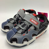 Size 9.5: Primigi Grey Blue Dots Velcro Sandals