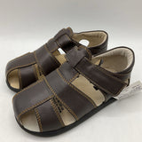 Size 9: See Kai Run BROWN ORANGE Stitching Closed Toe Velcro Sandals NEW