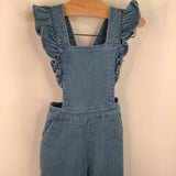 Size 4: (100) Hanna Andersson Denim Ruffle Strap Overalls