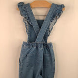 Size 4: (100) Hanna Andersson Denim Ruffle Strap Overalls