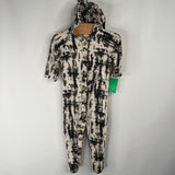 Size 6-9m: Kate Quinn Grey/Creme Floral Hooded 1pc Footy PJs