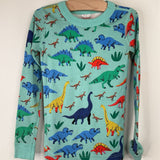Size 6-7 (120): Hanna Andersson Blue/Colorful Dinosaur Print 2pc PJs