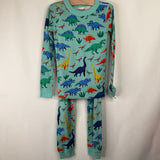 Size 6-7 (120): Hanna Andersson Blue/Colorful Dinosaur Print 2pc PJs