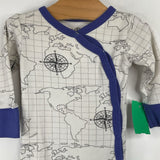 Size 3-6m: Cat & Dogma White/Blue World Map 1pc Footy PJs