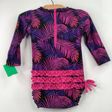 Size 18-24m: Ruffle Butts Black/Purple Leaves 1pc Swimsuit