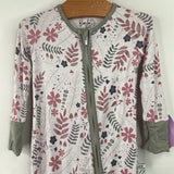 Size 0-3m: Bambaroo White/Green/Pink Leaves 1pc Footy PJs