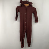 Size 0-3m: Kate Quinn Brown Hooded Long Sleeve Footed Romper