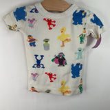 Size 3 (90): Hanna Andersson White Sesame Street 2pc Shorty PJs