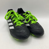 Size 1Y: Adidas Black/White/Green Indoor Soccer Cleats