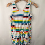 Size 12: Primary White/Rainbow Striped Terry Shorty Romper