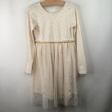 Size 6-7 (120): Hanna Andersson Creme Golden Stars Tulle Long Sleeve Dress