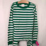 Size 12 (150): Hanna Andersson Green White Striped 2pc PJs