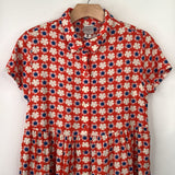 Size 12 (150): Hanna Andersson Red Blue White Floral Button-Up Short Sleeve Dress