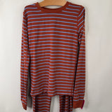 Size 12 (150): Hanna Andersson Orange Blue Striped 2pc PJs