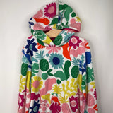 Size 9-10: Mini Boden White/Rainbow Floral Terrycloth Hooded Long Sleeve Cover Up