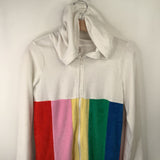 Size 12 (150): Hanna Andersson White/Rainbow Terry Cloth Zip-Up Hoodie