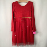 Size 6-7 (120): Hanna Andersson Red/Gold Polka Dots / Red Tulle Skirt Long Sleeve Dress