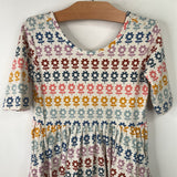 Size 6-7 (120): Hanna Andersson White/Rainbow Floral Short Sleeve Dress